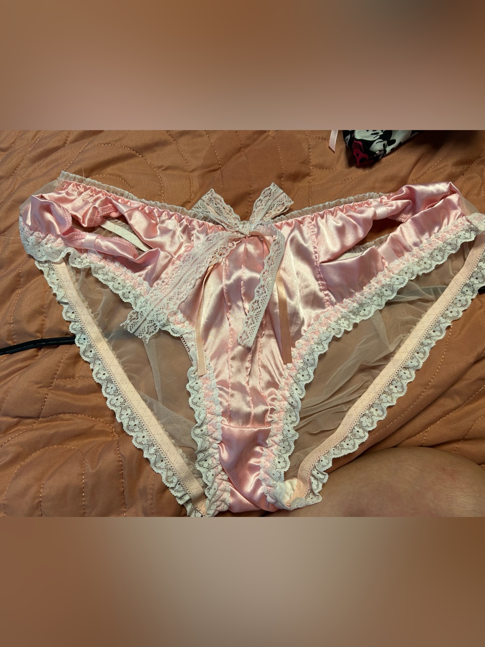 5 panties New no tag Sheer Lace-Trim Satin Bikini Panty - Pink